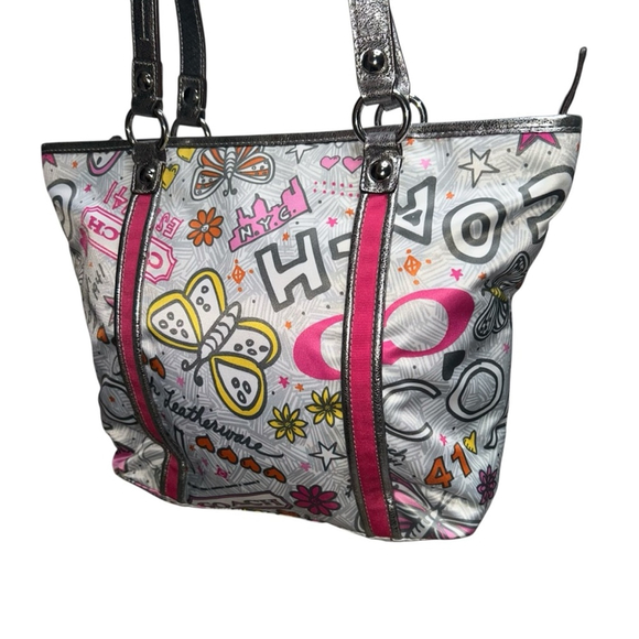 Coach Vintage Poppy Metallic Bandana Graffiti Butterfly Shoulder Bag Tote Purse - Picture 10 of 16